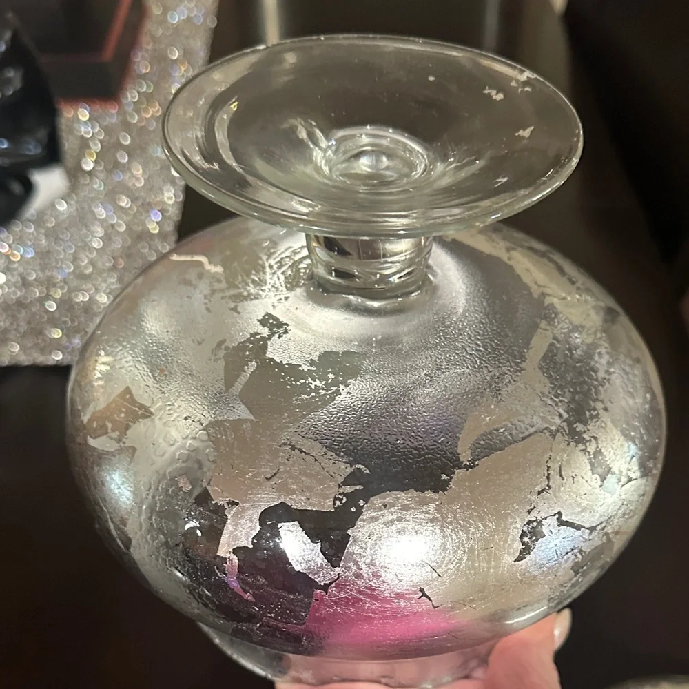 Silver Glass Vase with Lid, EUC